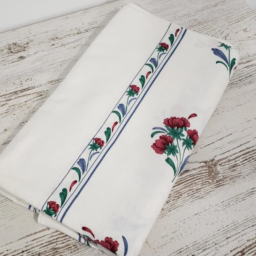 Lenox Linens White Woven Tablecloth with Floral Border 56 X 52